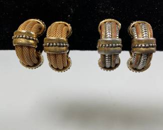 Two Pairs Of Vintage Gold Tone Mesh Clip On Earrings
