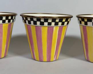 Mackenzie Childs Enamelware Herb Pots (Set Of 3) With Courtly Check Rim