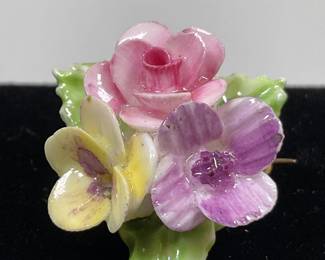 Vintage Denton China (England) Porcelain Bouquet Brooch 