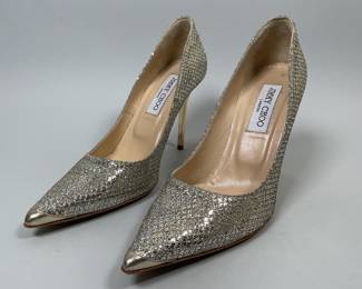 Jimmy Choo London Abel Pumps In Platinum/Champagne, Size 37.5