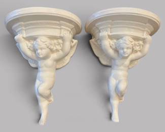 Pair Of Reproduction Poole Ivory Glazed Ceramic Wall Bracket Sconces (2)