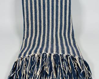 Ralph Lauren Cotton Blue And Cream Stripe Throw Blanket