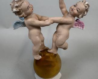 Putti Atop A Gold Ball Porcelain Figurine, Germany, Wallendorf/Hutschenreuther