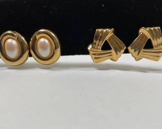 Two Pairs Of Monet Gold Tone Clip On Earrings