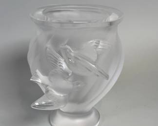Lalique Rosine Frosted Crystal Vase, Made In France
