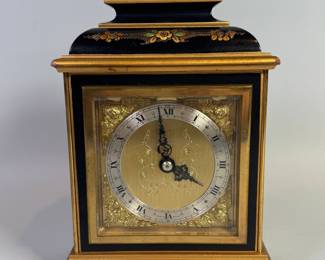 Elliot London Chinoiserie Inspired Lacquer Mantel Clock, C. Mid- 20th Century