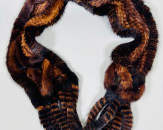 Brown And Black Mink Fur Scarf With Tassels