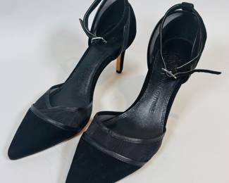 Anne Fontaine Black Suede And Mesh Ankle Strap Pumps Size 38