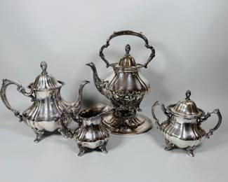 Poole Lancaster Rose Silver-Plated Four Piece Tea Set