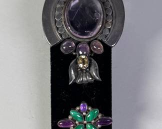 Sterling Silver And Amethyst Pendant And Brooch (2), C. Last Quarter 20th Century