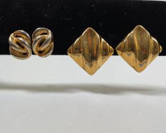 Two Pairs Of Napier Gold Tone Clip On Earrings