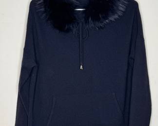 In Cashmere Womens Small Black Cashmere Hoodie With Fur Trim 