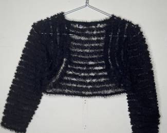 Carmen Marc Valvo Womens XS Black Silk And Netting Shrug