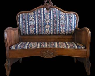 Antique Victorian Revival Carved Wood Parlor Settee Bench