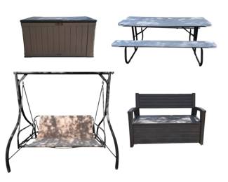 Outdoor Seating Storage Swing, Bench, Picnic Table, and Deck Box
