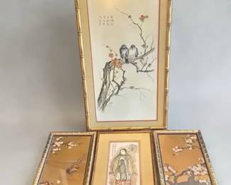 Vintage Chinoiserie AsianStyle Framed Artworks with Gail Murray Watercolors