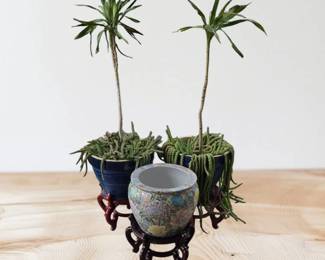 Vintage Chinese Mille Fleur Porcelain Jardinire Blue Glazed Planters Plants
