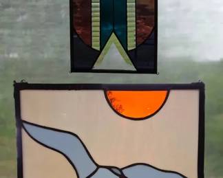 Stained Glass Coastal Seagull Art Deco Geometric... Vintage Gems