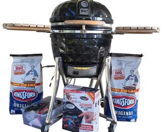 Vision Grills Diamond Cut Ceramic Kamado Grill with Grillbot Cleaner Supplies