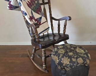 Vintage Virginia House Stenciled Rocking Chair, Footstool, Medallion Quilt Bundle