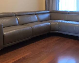 Modern Jason Furniture Grey Leather PowerReclining LShaped Sectional