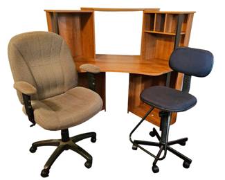 Home Office Set Vegas Corner Computer Desk with Hutch, Executive Chair Studio RTA Drafting Chair
