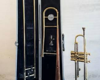 Vintage Brass Instruments 1980s C.G. Conn Trombone Vintage Oxford Trumpet