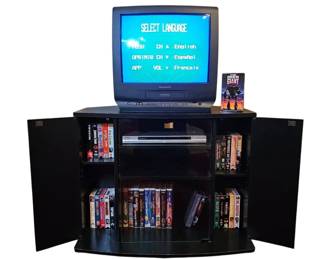 Ultimate Throwback Entertainment Lot Corner Stand, 20 Panasonic CRT, DVD Player, VHS Collection