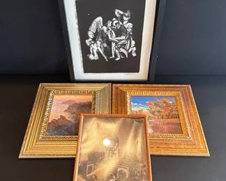 Eclectic Artwork Including Lithograph, Skylight Frame, Framed Prints Vintage Photography Art