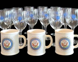 Vintage U.S. Military Drinkware Lot Kelly AFB Wine Glasses U.S. Navy Mugs