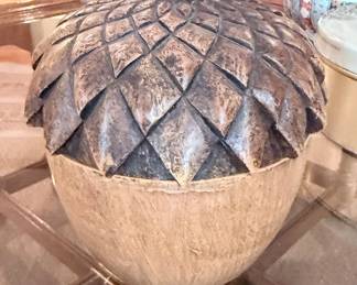 carved wood acorn box or tobacco jar
