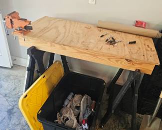 Saw horse and table top with vise