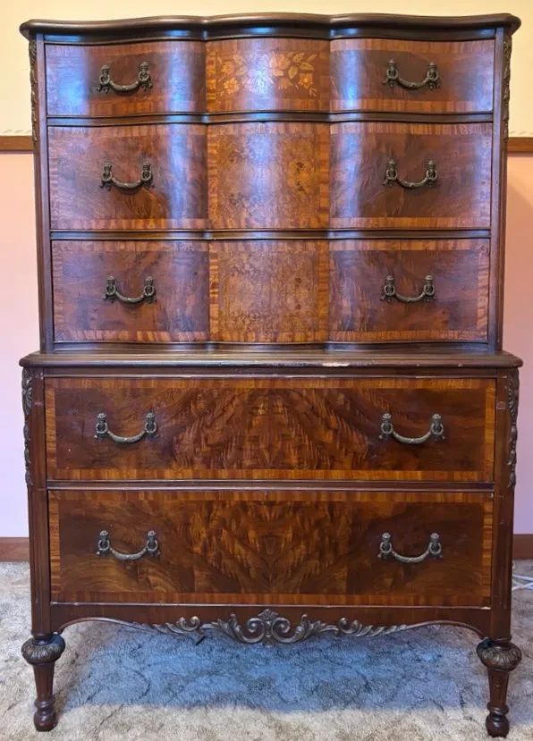 01 Lammerts Burl Wood Highboy with Inlay Detail