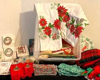 Christmas Linens, Table Cloths, Hand Towels, Candle Sticks