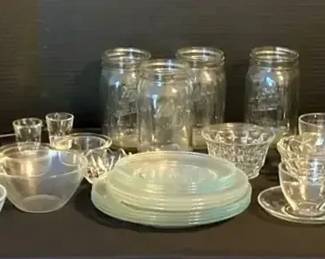Kerr Self Sealing Wide Mouth Mason Jars and Assorted Clear Glass Kitchenwares