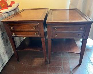 MCM Brandt Mahogany Side Tables with Leather Stenciled Tops