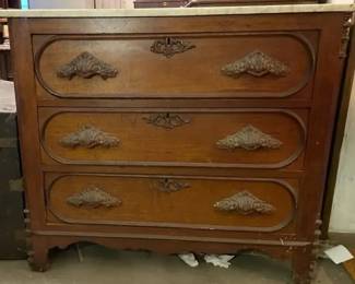 Victorian Carved Wood Chest of Drawers with Marble Top
