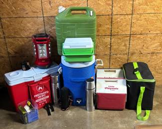 Assorted Coolers and Camping Items