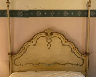 Vintage Lamberts Cream and Gold Painted Wood Headboard