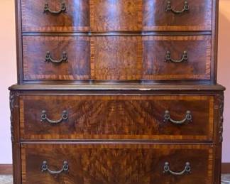 01 Lammerts Burl Wood Highboy with Inlay Detail