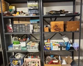 2 Metal Shelves with Misc Tools and Home Improvement Items
