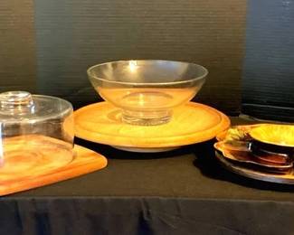 Vintage Lazy Susans Made of Stoneware and Teak