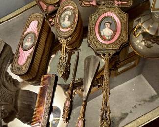 19th c guilloche dresser set