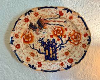 Antique Imari platter with iron staple repair