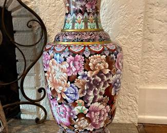 Pair of monumental cloisonné floor vases