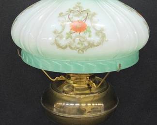 Rayo Brass Oil Lamp With Floral Glass Shade
