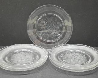 Clear Etched Glass Floral Salad Plates