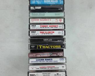 Cassette Tape Lot With Woodgrain Storage Box
