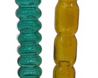 Tall Art Glass Bottles in Blue & Amber