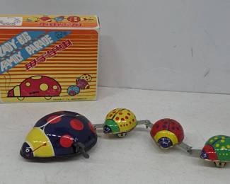 Tin Wind-Up Ladybug Family Parade Toy, Works